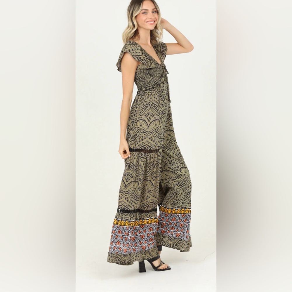 Angie Black and Tan Bohemian Jumpsuit - Picture 4 of 7